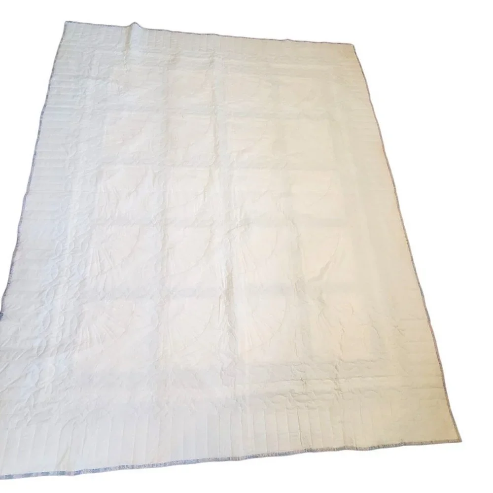 Vintage Grandmother's Fan QUILT Hand Quilted‎ Queen Size Farmhouse Blue Pink